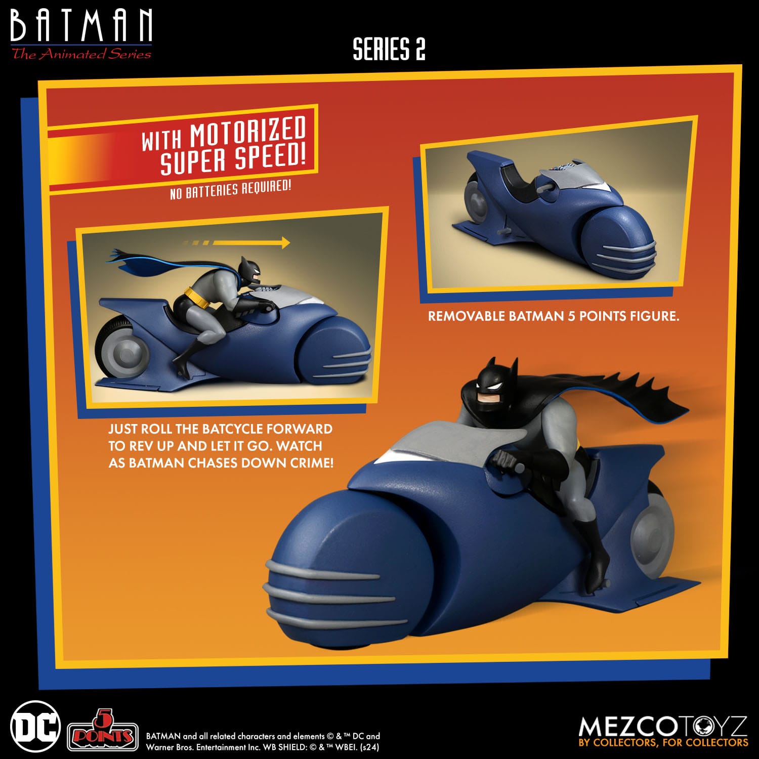 Batman The Animated Series: 5 Points Series 2 - Batman & Batcycle-Actionfiguren-Mezco Toys-Mighty Underground