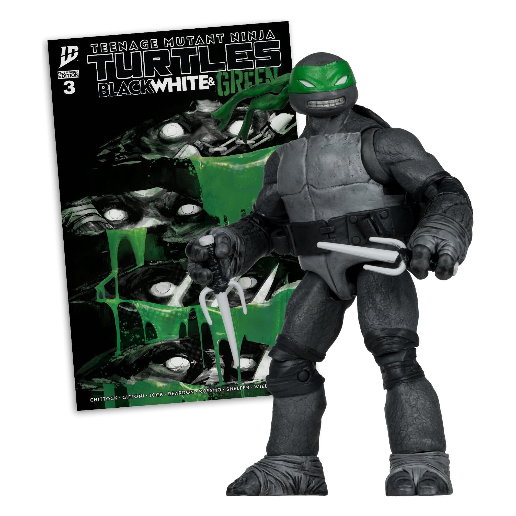 TMNT Page Punchers: Leonardo, Raphael, Michelangelo, Donatello (Black White & Green) (Red Platinum Edition) Actionfigur & Comic - 5 inch 4er-Bundle
