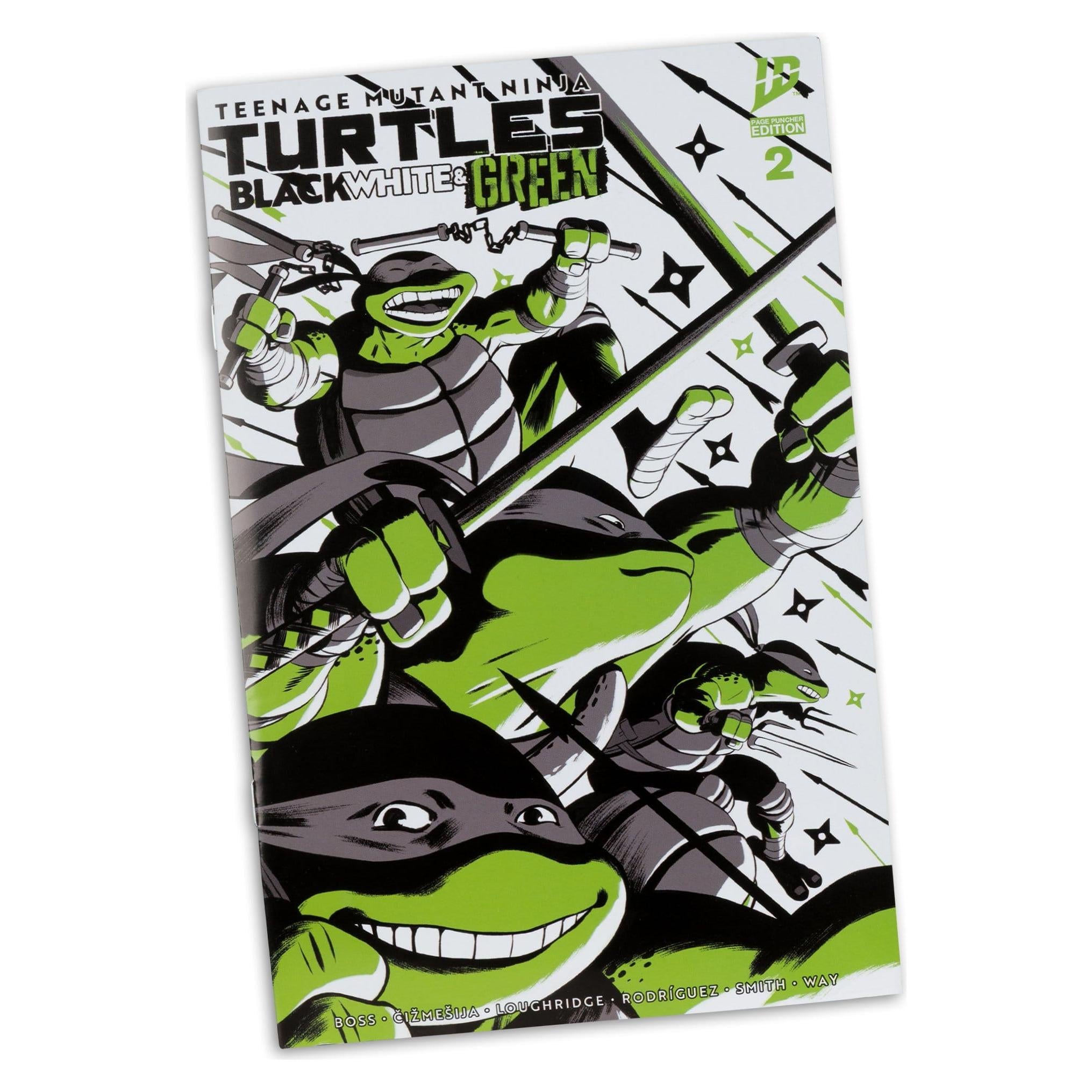 TMNT Page Punchers: Leonardo, Raphael, Michelangelo, Donatello (Black White & Green) (Red Platinum Edition) Actionfigur & Comic - 5 inch 4er-Bundle