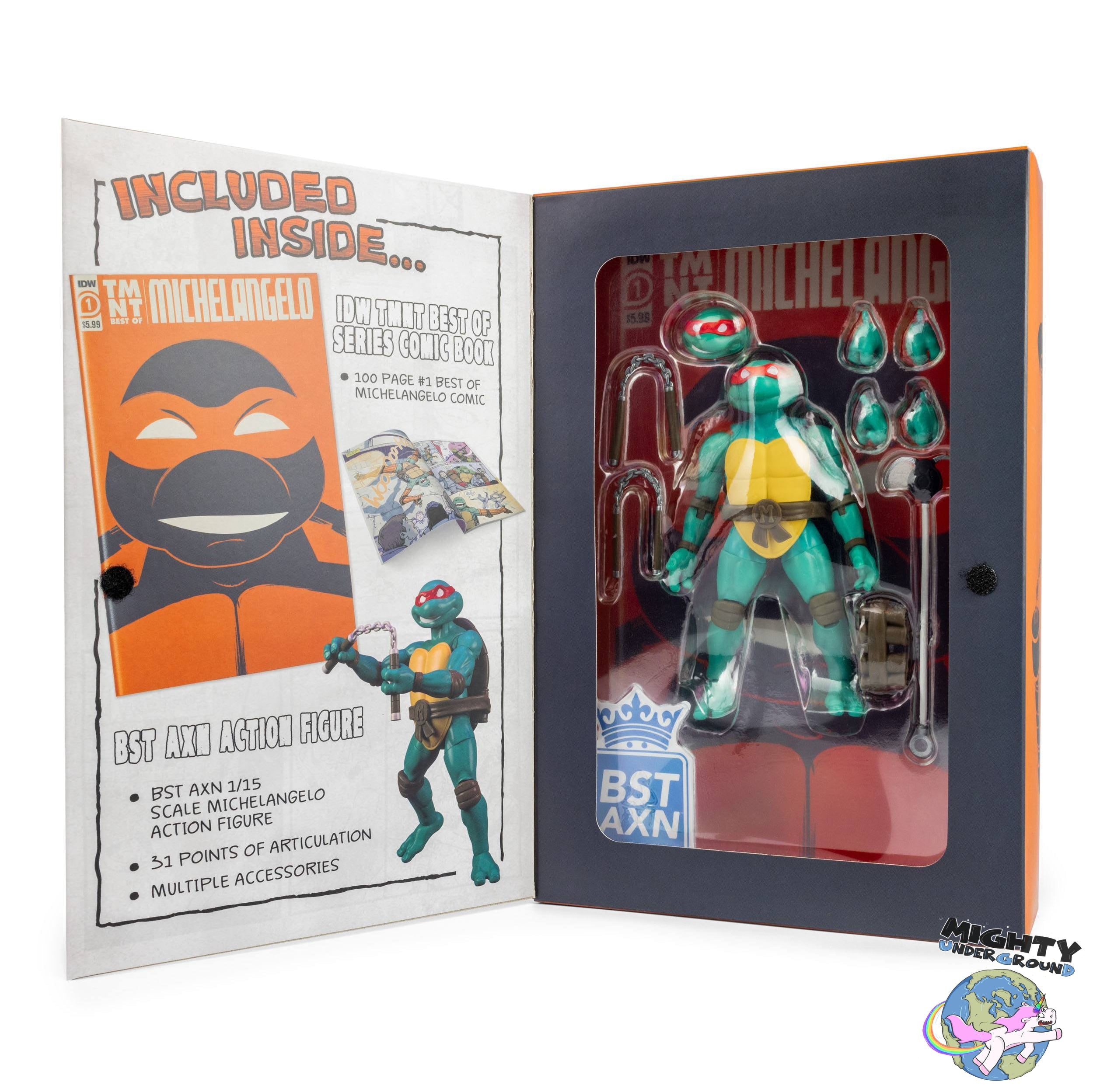 TMNT: Turtles BST AXN x IDW Figure + Comics 4-Set - 5 inch-Actionfiguren-The Loyal Subjects-Mighty Underground