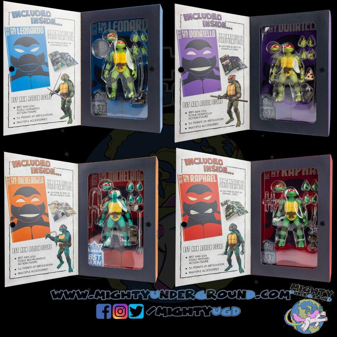 TMNT: Turtles BST AXN x IDW Figure + Comics 4-Set - 5 inch-Actionfiguren-The Loyal Subjects-Mighty Underground