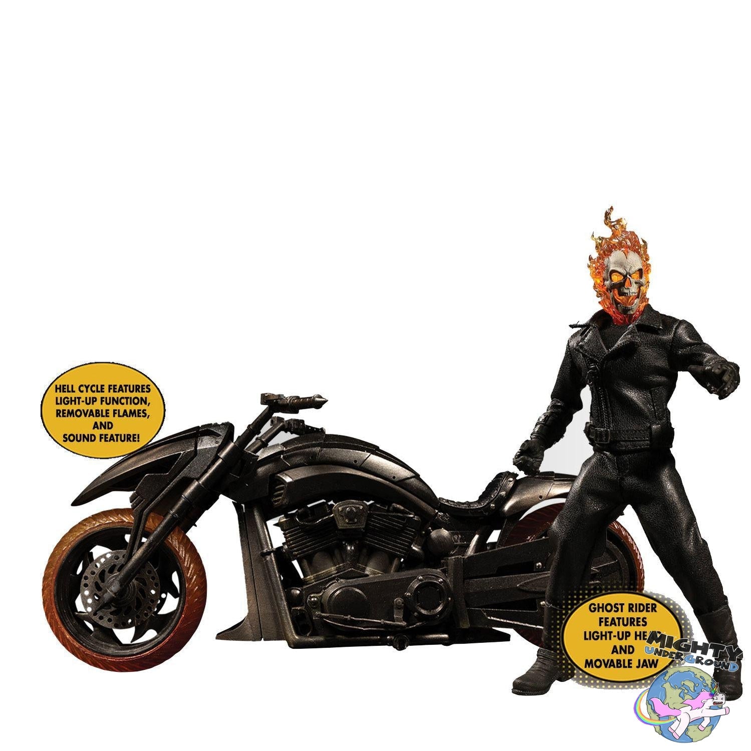 Marvel Universe: Ghost Rider & Hell Cycle - 1:12 VORBESTELLUNG!-Actionfiguren-Mezco Toys-Mighty Underground