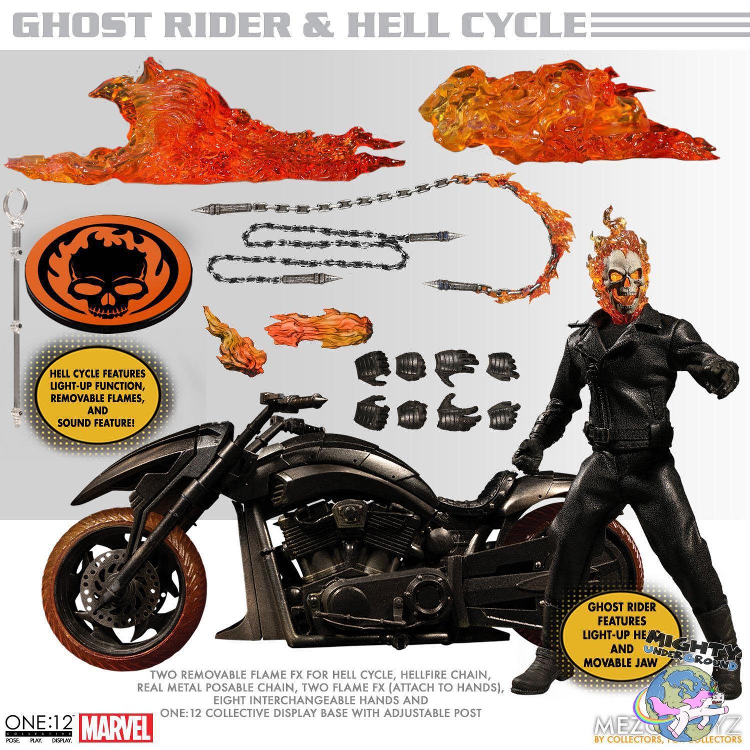 Marvel Universe: Ghost Rider & Hell Cycle - 1:12 VORBESTELLUNG!-Actionfiguren-Mezco Toys-Mighty Underground