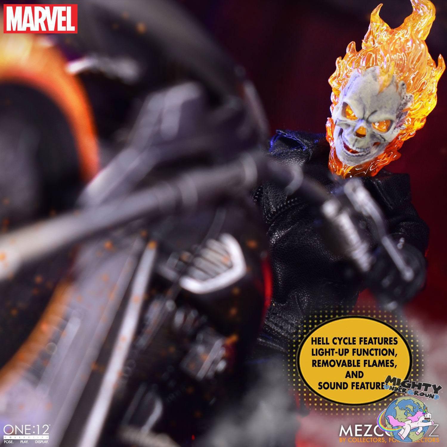 Marvel Universe: Ghost Rider & Hell Cycle - 1:12 VORBESTELLUNG!-Actionfiguren-Mezco Toys-Mighty Underground