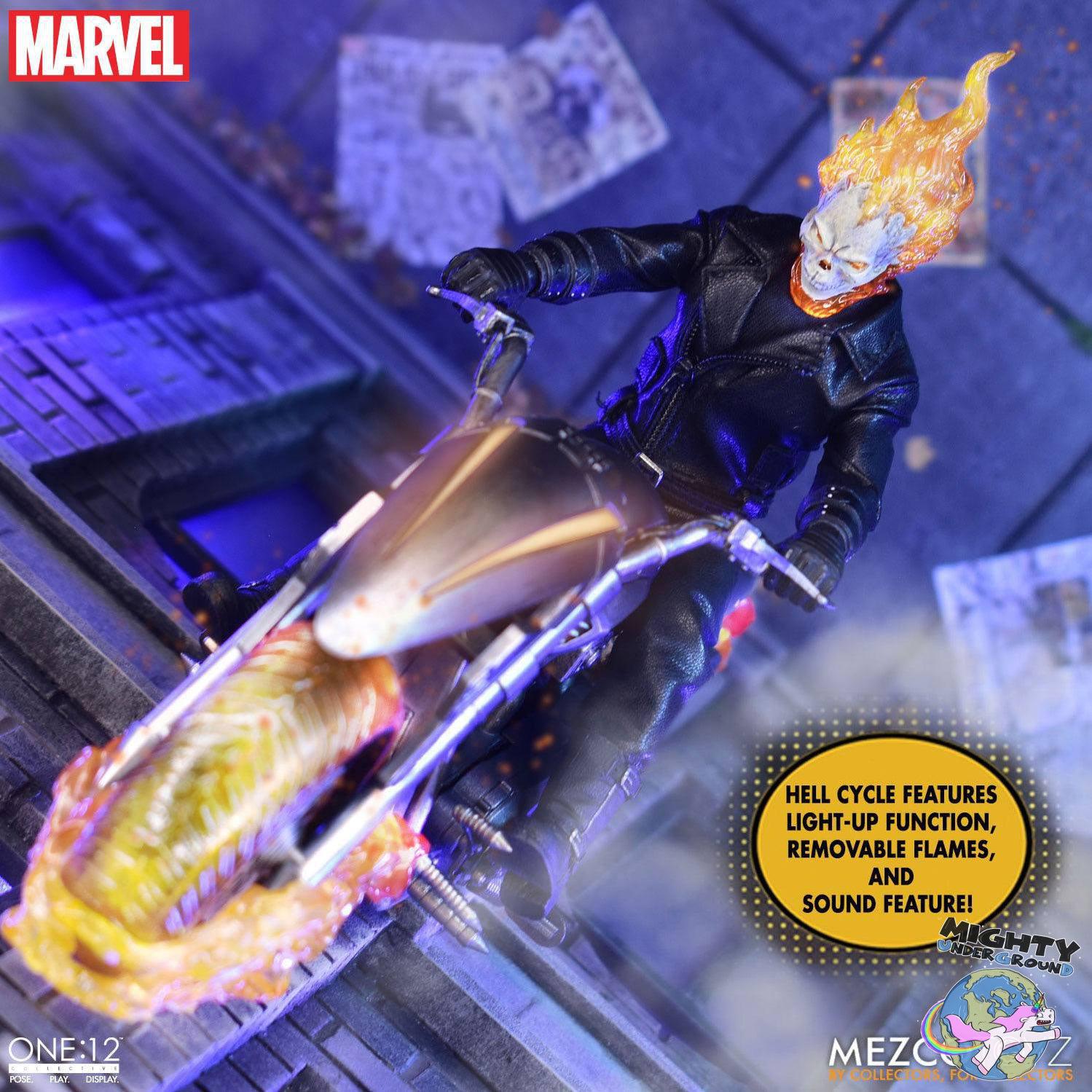 Marvel Universe: Ghost Rider & Hell Cycle - 1:12 VORBESTELLUNG!-Actionfiguren-Mezco Toys-Mighty Underground