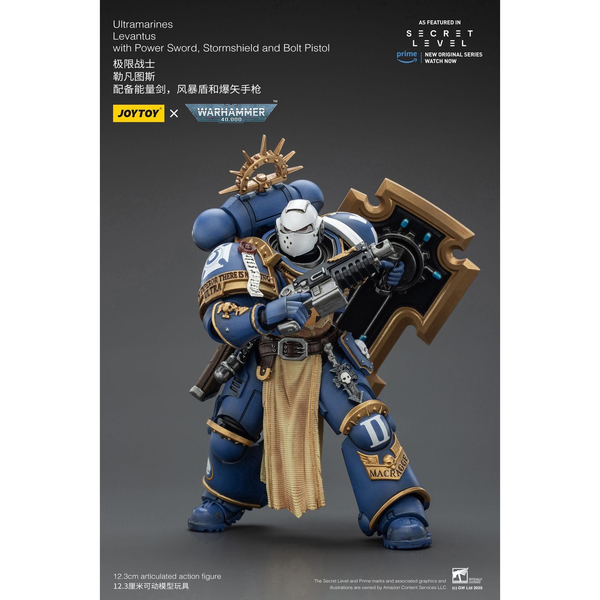 Warhammer 40k: Ultramarines Levantus with Power Sword, Stormshield and Bolt Pistol (Secret Level)-Actionfiguren-JoyToy-Mighty Underground