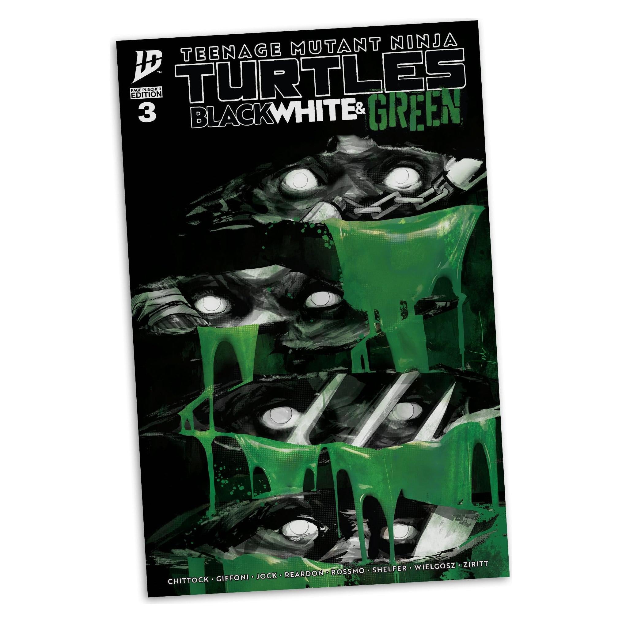 TMNT Page Punchers: Leonardo, Raphael, Michelangelo, Donatello (Black White & Green) (Red Platinum Edition) Actionfigur & Comic - 5 inch 4er-Bundle