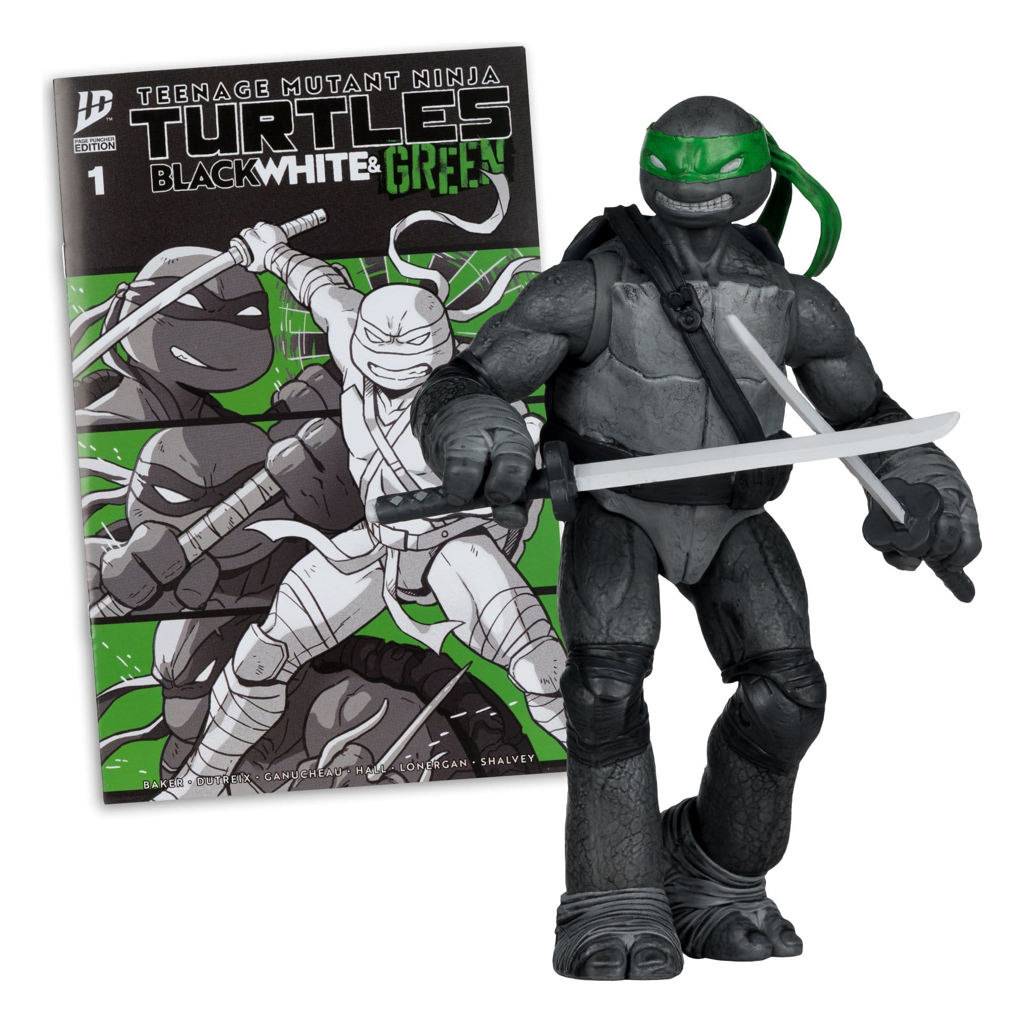 TMNT Page Punchers: Leonardo, Raphael, Michelangelo, Donatello (Black White & Green) (Red Platinum Edition) Actionfigur & Comic - 5 inch 4er-Bundle