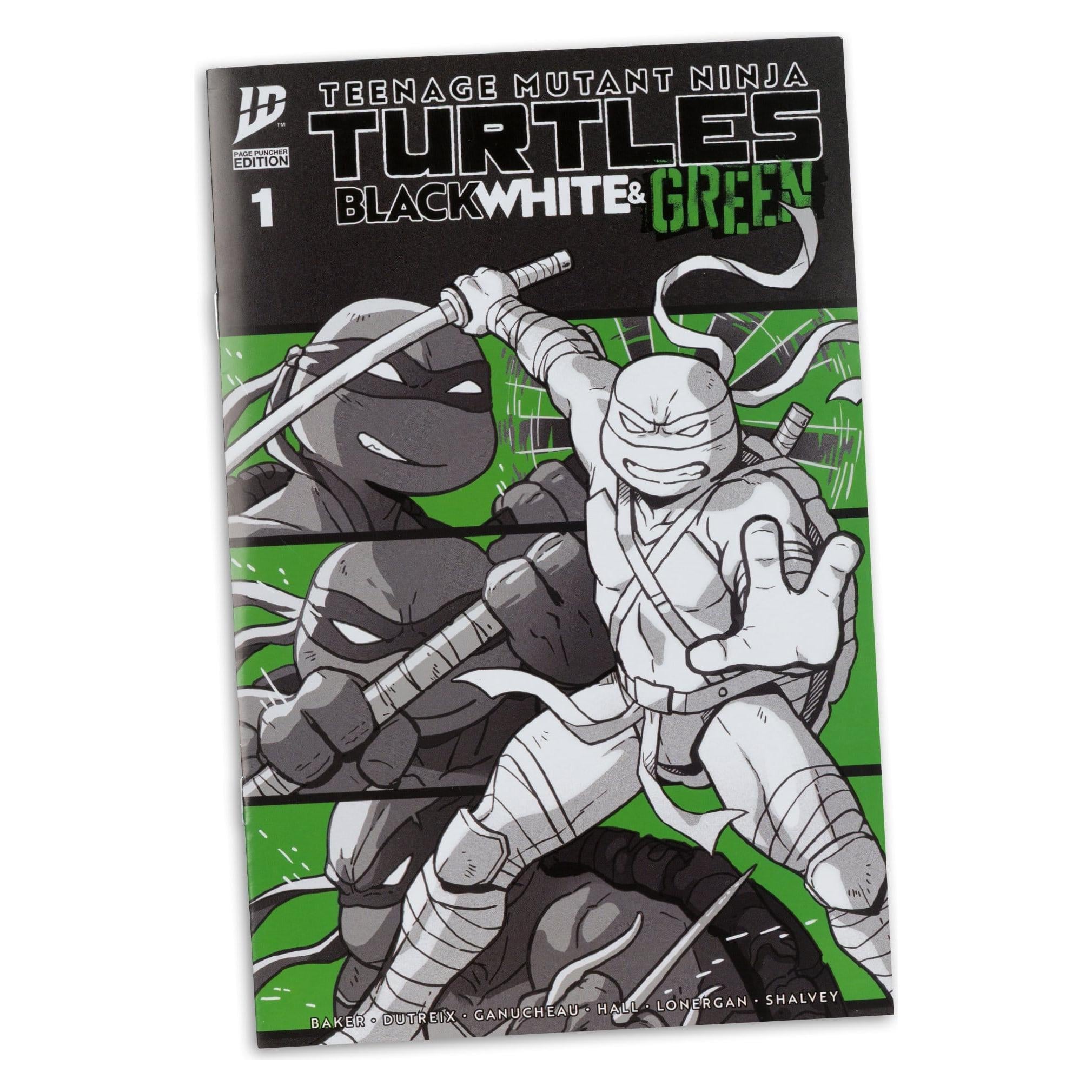 TMNT Page Punchers: Leonardo, Raphael, Michelangelo, Donatello (Black White & Green) (Red Platinum Edition) Actionfigur & Comic - 5 inch 4er-Bundle