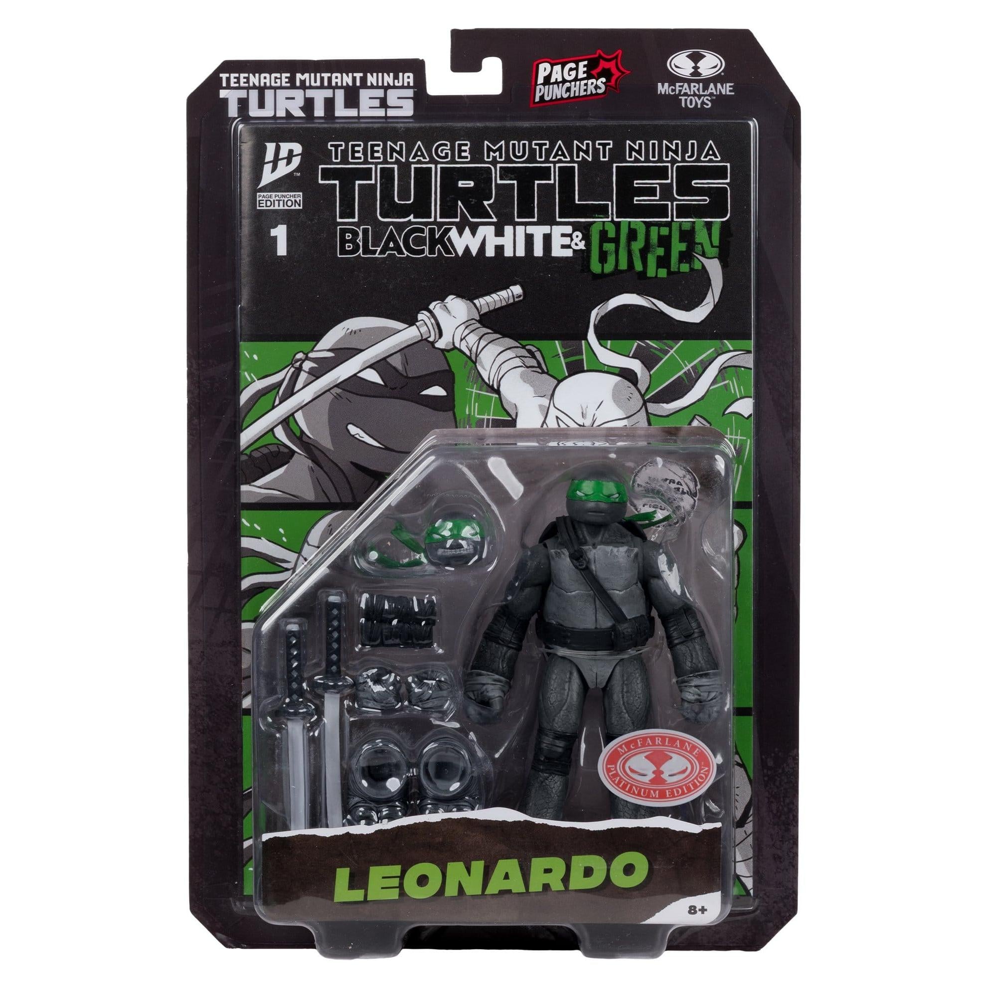 TMNT Page Punchers: Leonardo, Raphael, Michelangelo, Donatello (Black White & Green) (Red Platinum Edition) Actionfigur & Comic - 5 inch 4er-Bundle