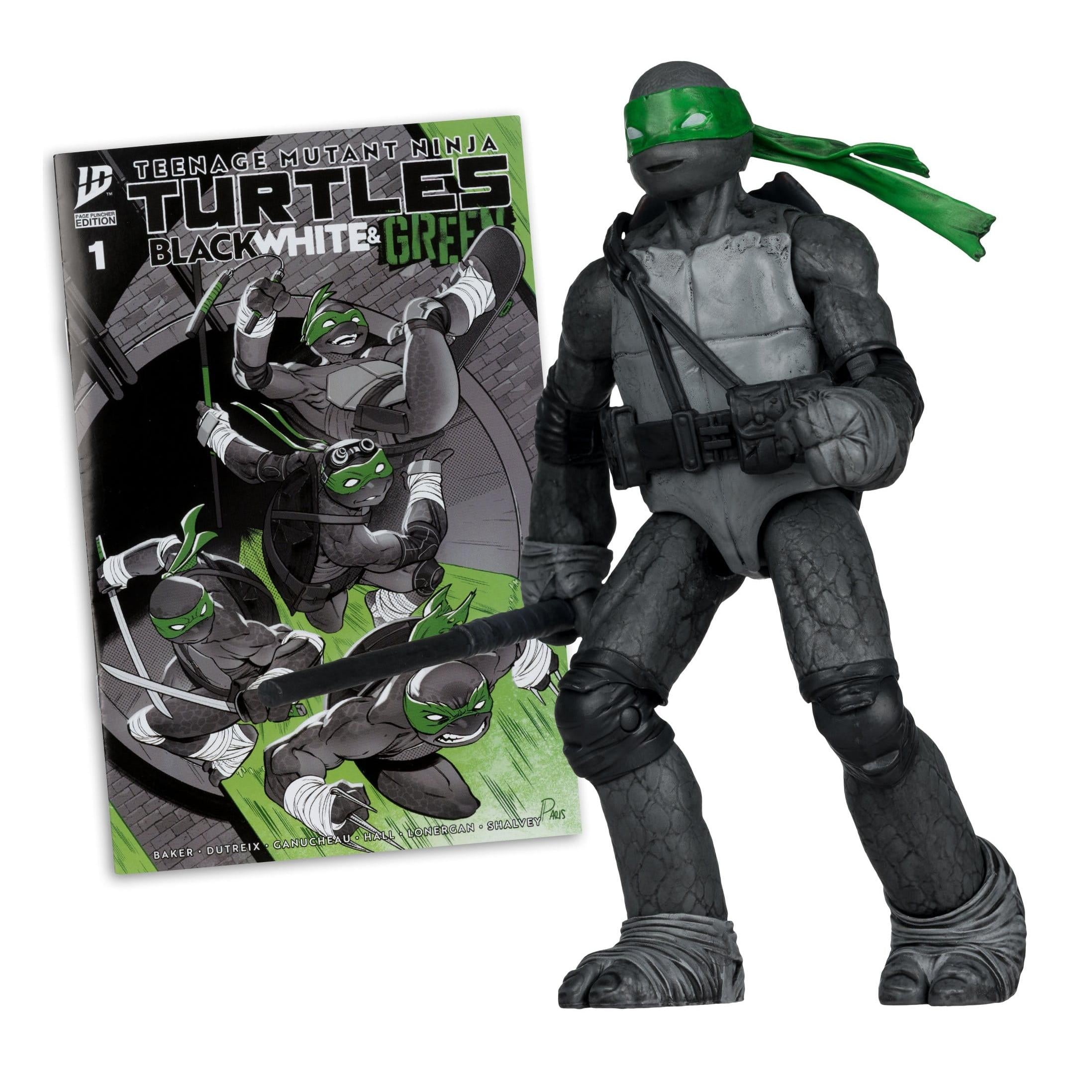 TMNT Page Punchers: Leonardo, Raphael, Michelangelo, Donatello (Black White & Green) (Red Platinum Edition) Actionfigur & Comic - 5 inch 4er-Bundle