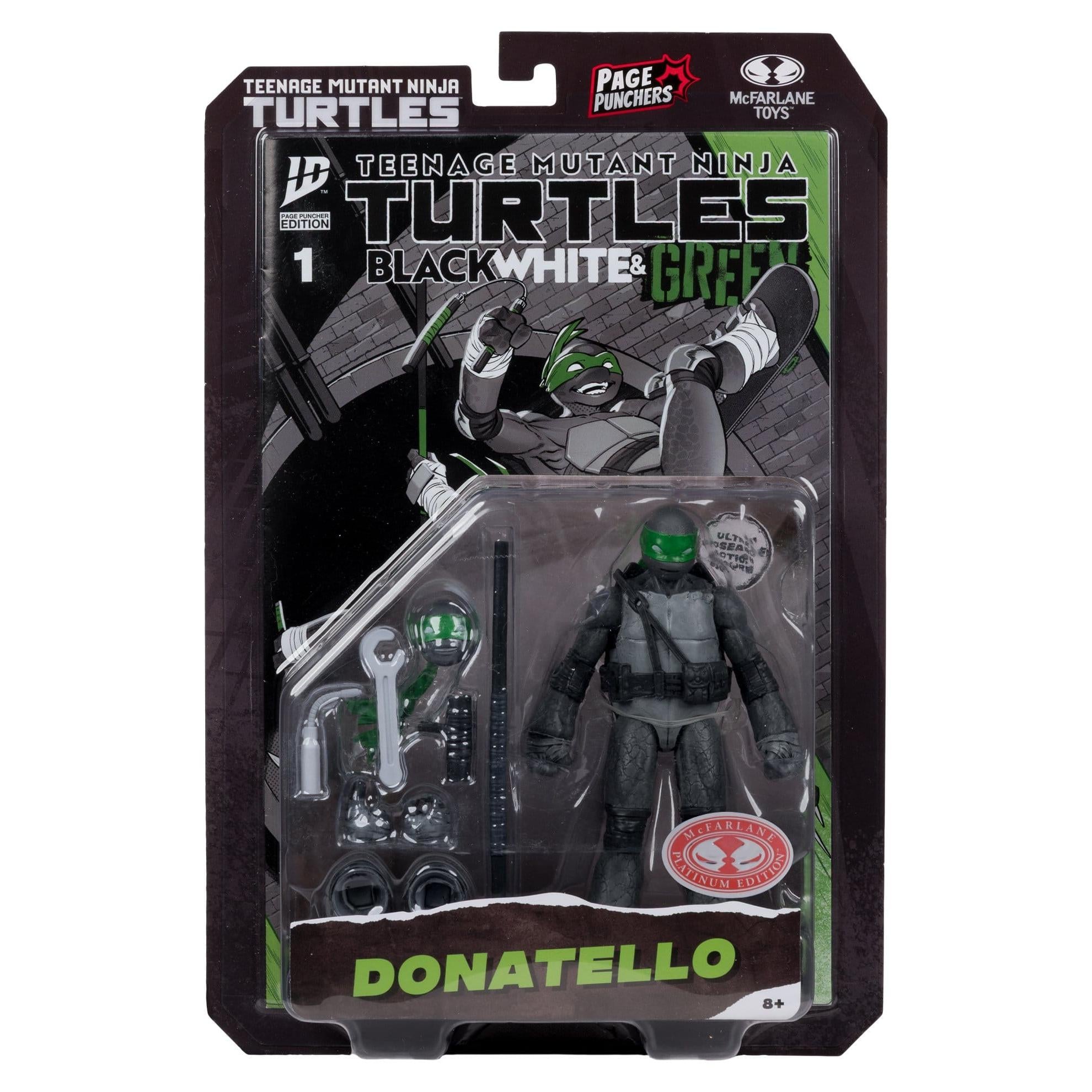 TMNT Page Punchers: Leonardo, Raphael, Michelangelo, Donatello (Black White & Green) (Red Platinum Edition) Actionfigur & Comic - 5 inch 4er-Bundle