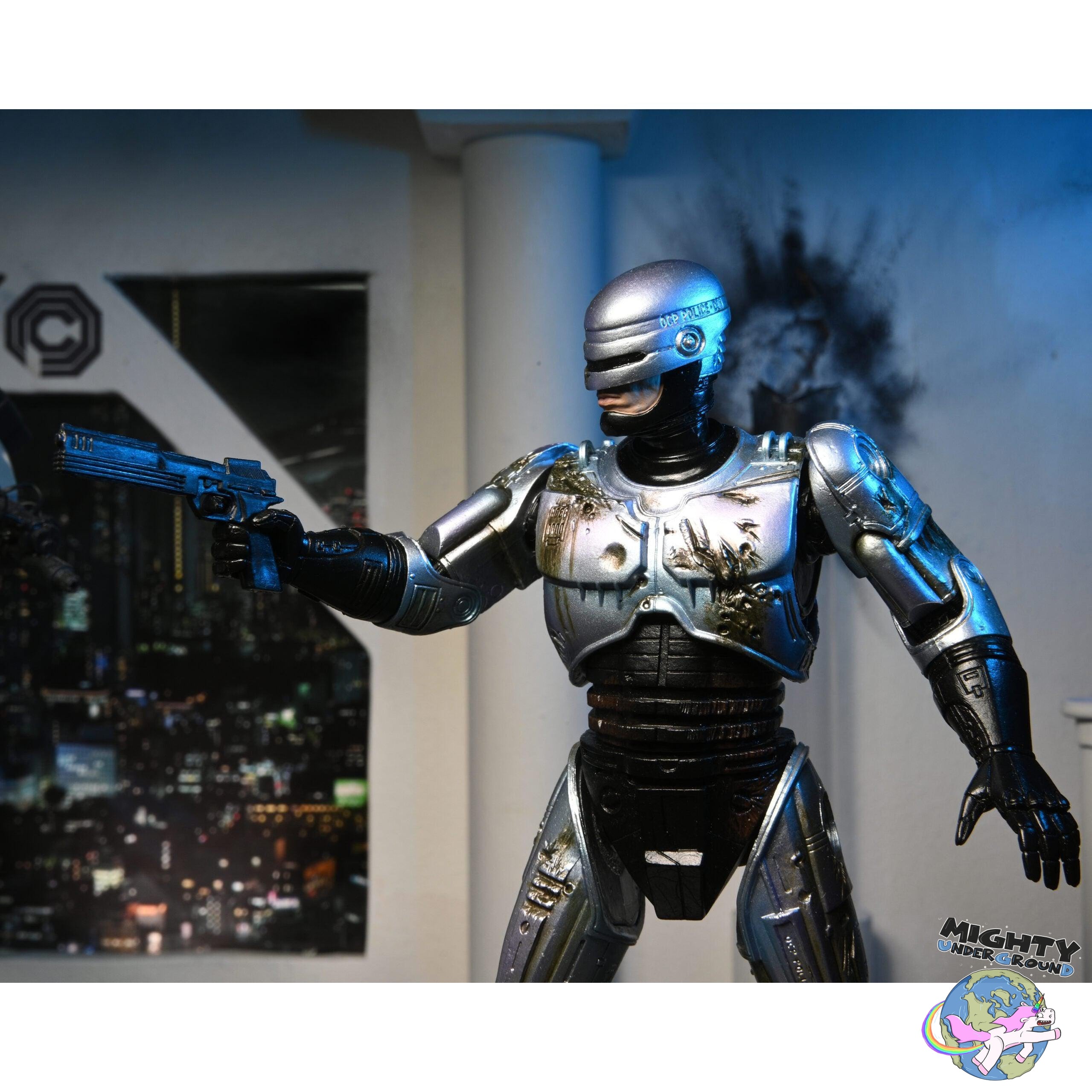 RoboCop: Ultimate Battle Damaged RoboCop with Chair-Actionfiguren-NECA-Mighty Underground