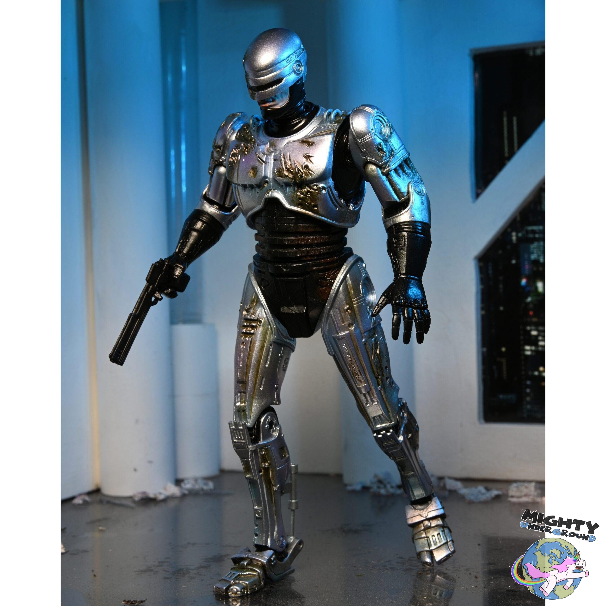 RoboCop: Ultimate Battle Damaged RoboCop with Chair-Actionfiguren-NECA-Mighty Underground