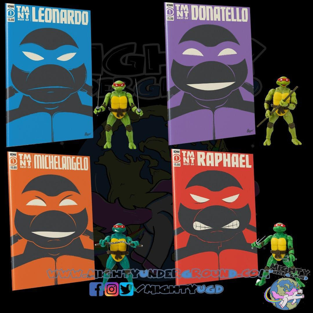 TMNT: Turtles BST AXN x IDW Figure + Comics 4-Set - 5 inch-Actionfiguren-The Loyal Subjects-Mighty Underground