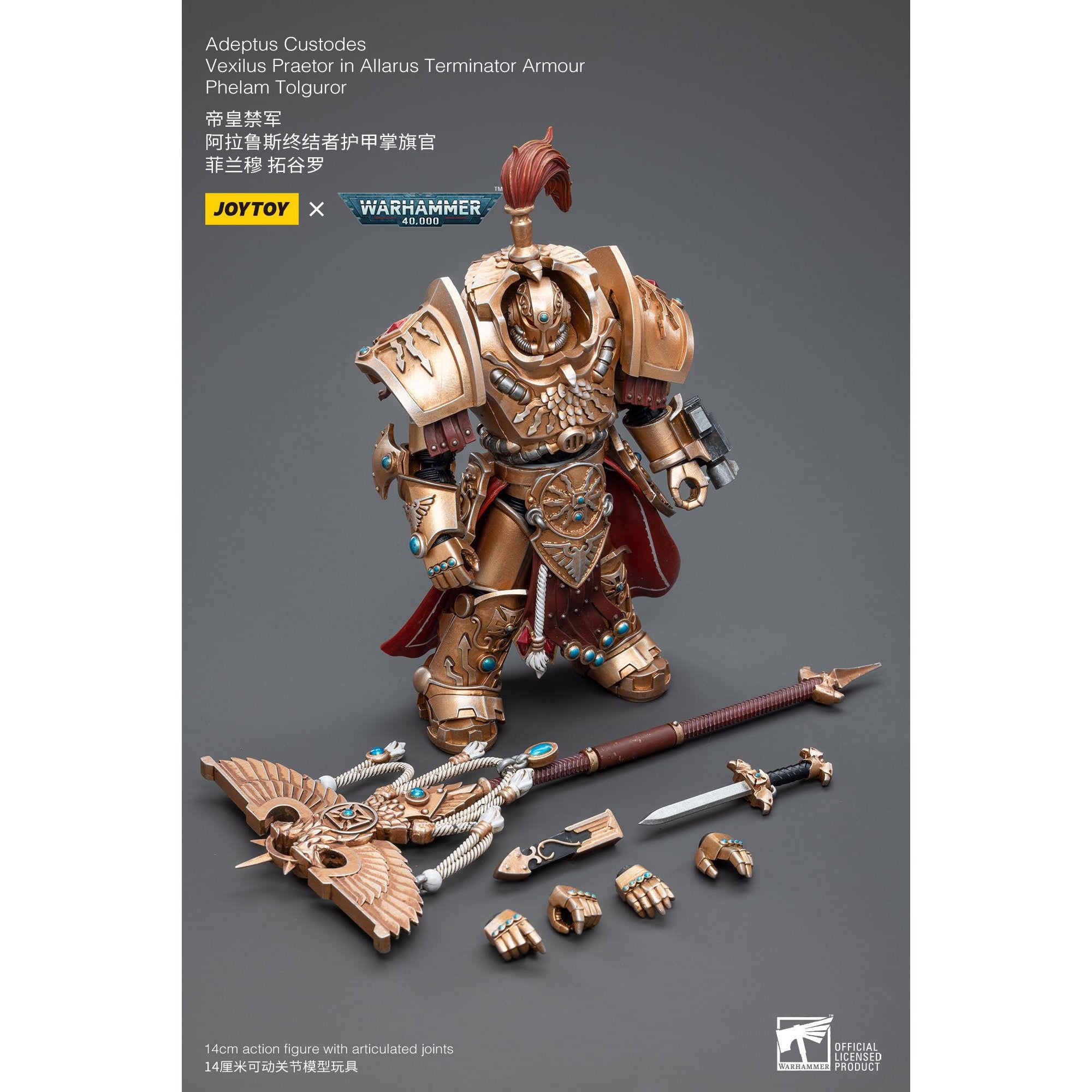 Warhammer 40k: Adeptus Custodes Vexilus Praetor Phelam Tolguror Allarus - 12 cm-Actionfiguren-JoyToy-Mighty Underground